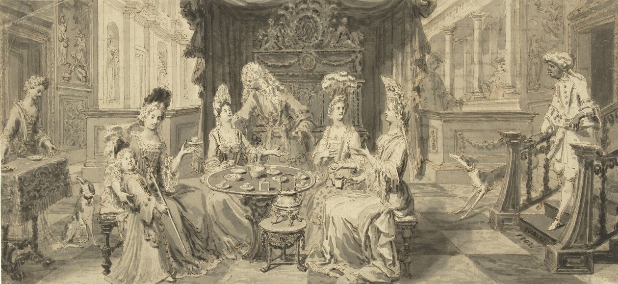 Elegant Society ved Round Table, um 1700 af Philip Tidemann