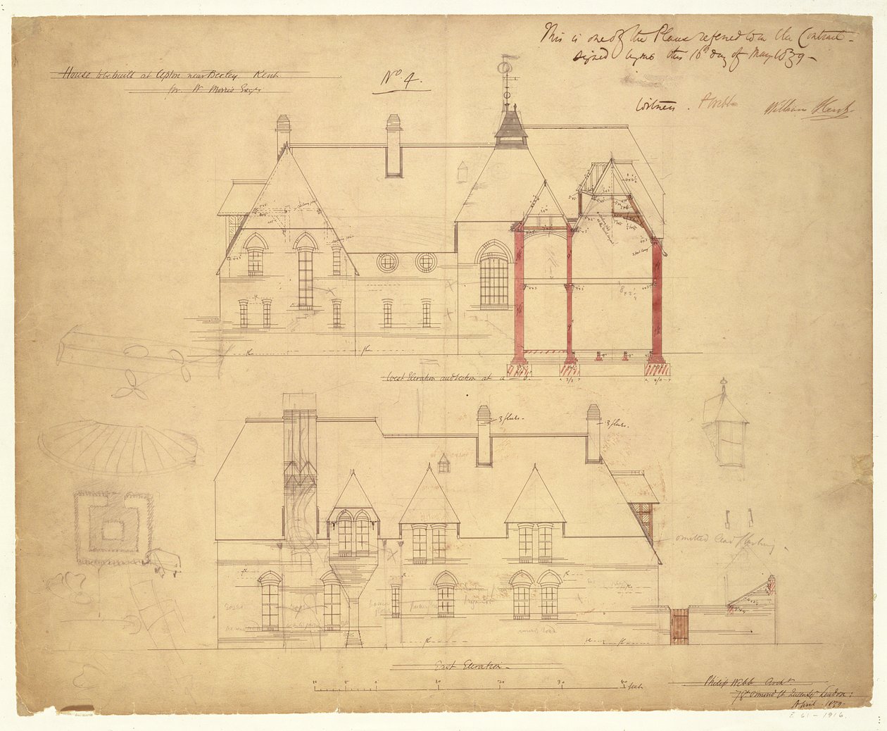 Forhøjninger til The Red House, Bexleyheath (pen og blæk og wc på papir) af Philip Webb