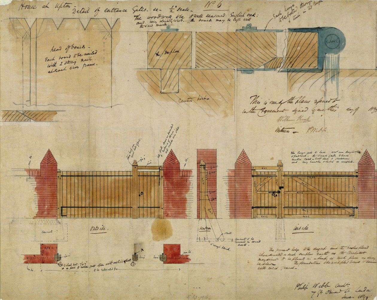 Planer og forhøjninger for The Red House, Bexley Heath, 1859 (pen og blæk og wc på papir) af Philip Webb