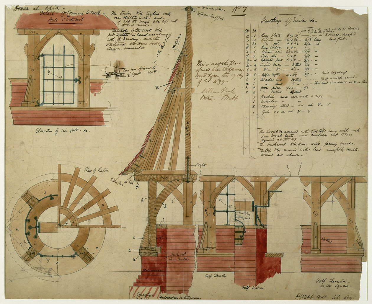 Planer for det røde hus, Bexleyheath (pen og blæk og wc på papir) af Philip Webb