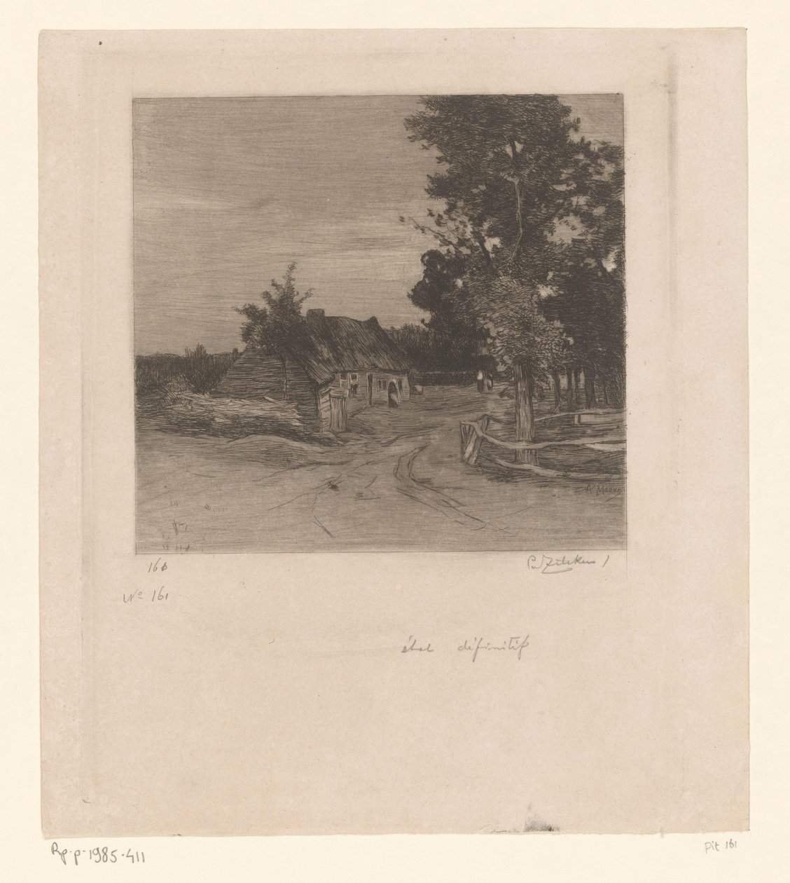 Gård på en landevej med træer Village (original titel) af Philip Zilcken (signed by artist)