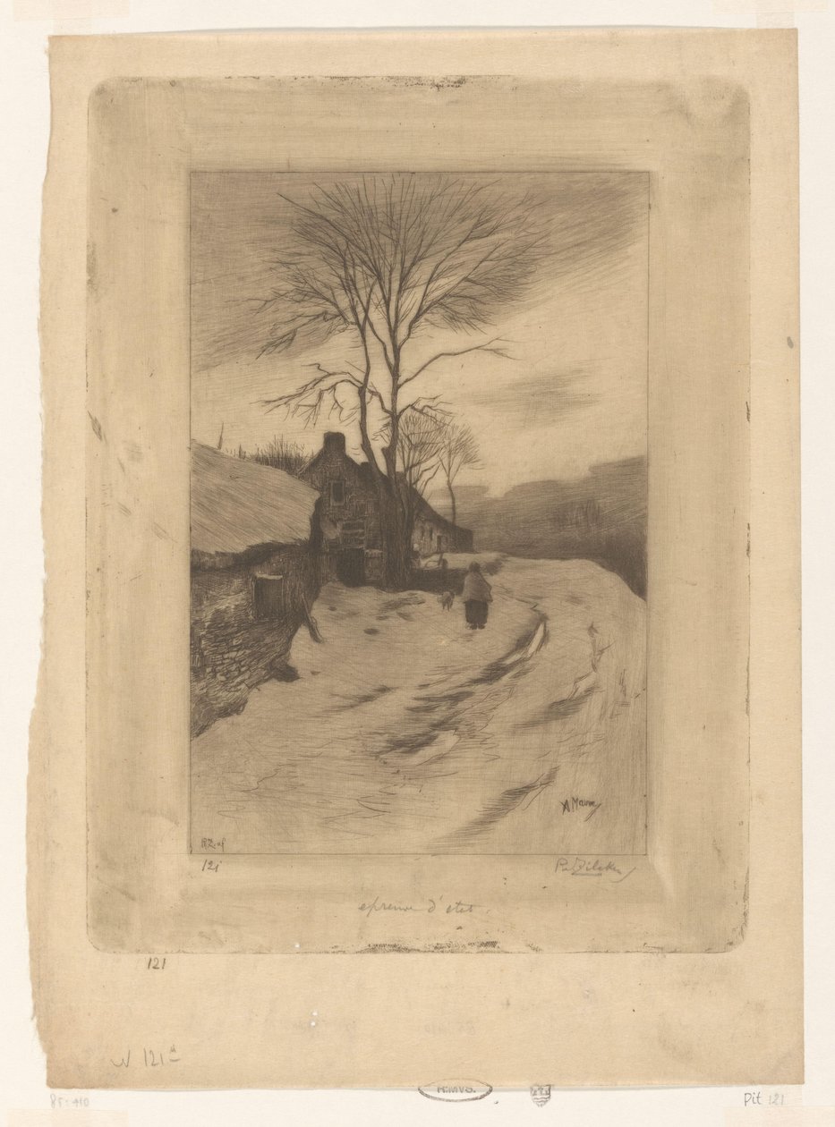 Gårde langs en vej med bare træer Hiver (original titel) af Philip Zilcken (signed by artist)
