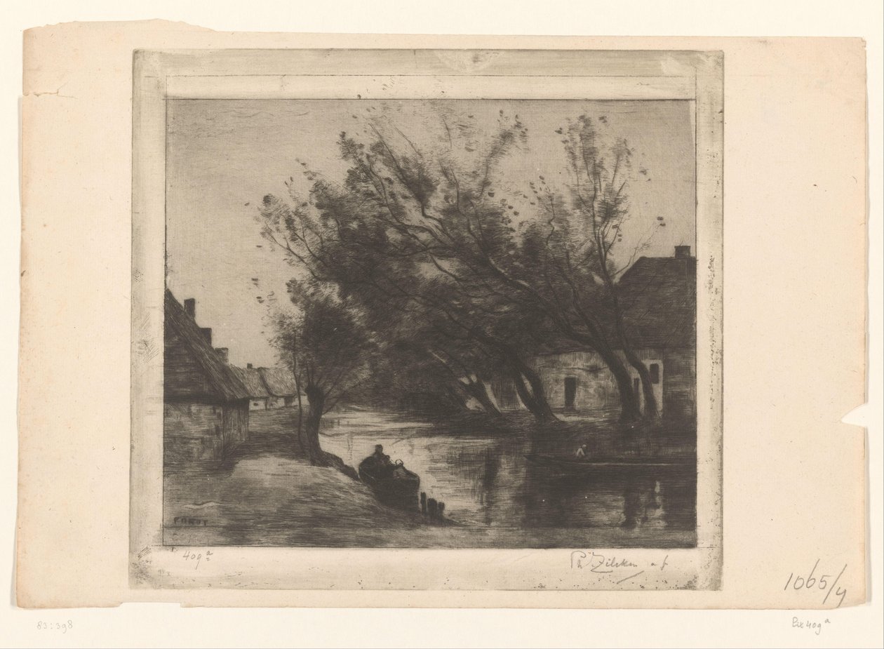 Byudsigt med grøft og både Paysage (original titel) af Philip Zilcken (signed by artist)