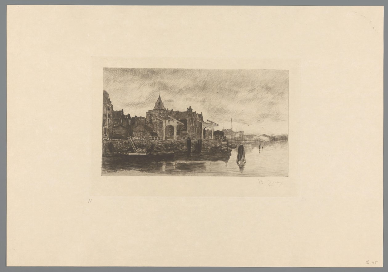 Udsigt over Amsterdam med toppen af ​​Schreierstoren Le Schreierstoren (original titel) Jacob Maris. Tolv landskaber (serietitel) af Philip Zilcken (signed by artist)