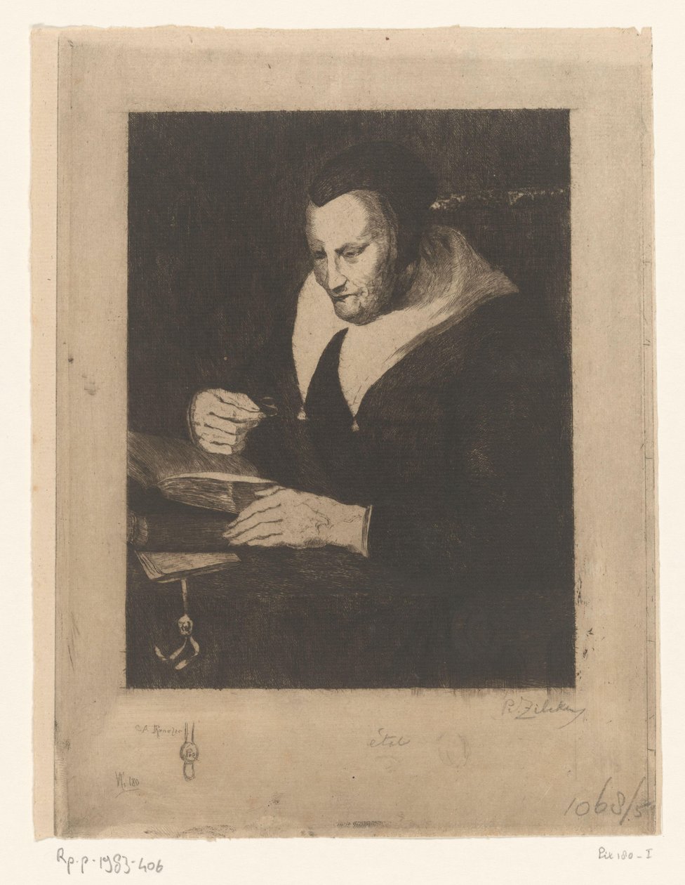 Gammel kvinde læser Vieille femme lisant (original titel) af Philip Zilcken (signed by artist)