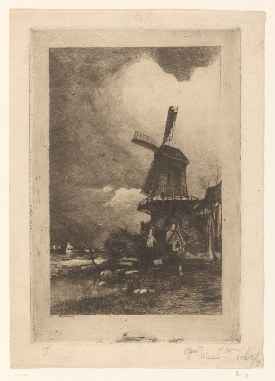 Mølle i et landskab Moulin a vent (original titel) af Philip Zilcken (signed by artist)