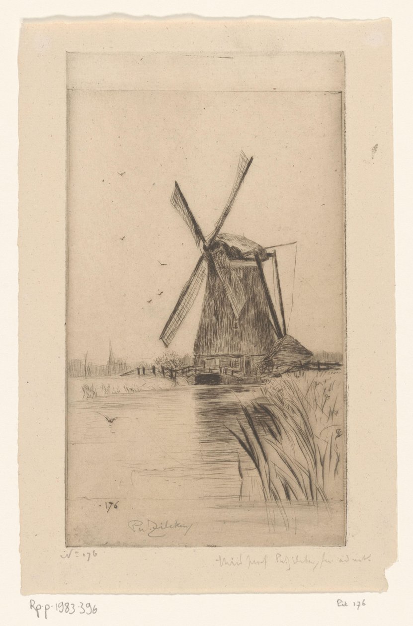 Vindmølle i landskab Mon Moulin (original titel) af Philip Zilcken (signed by artist)