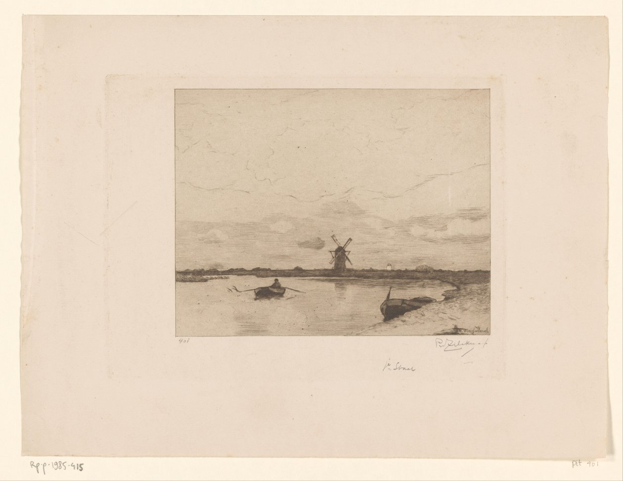 Sejl med en robåd i et englandskab med en mølle Paysage (original titel) af Philip Zilcken (signed by artist)