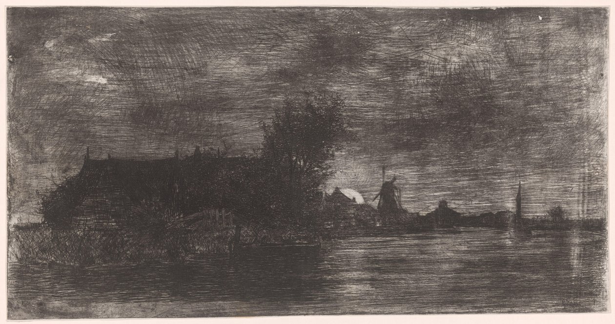 Landskab med huse og mølle på vandet Delftshaven (original titel) af Philip Zilcken