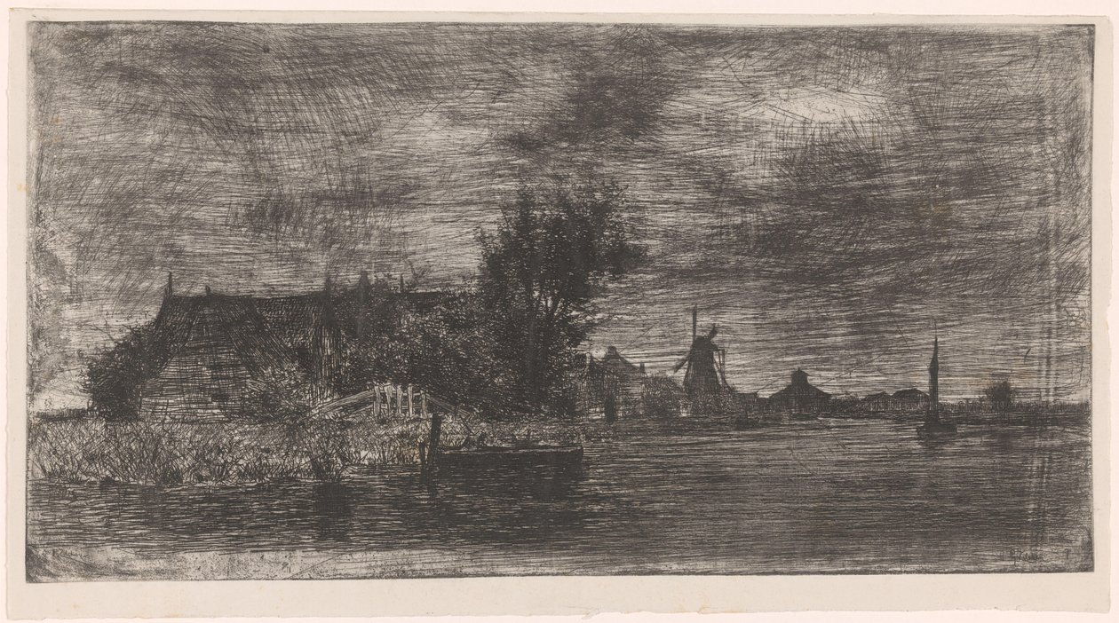 Landskab med huse og mølle på vandet Delftshaven (original titel) af Philip Zilcken