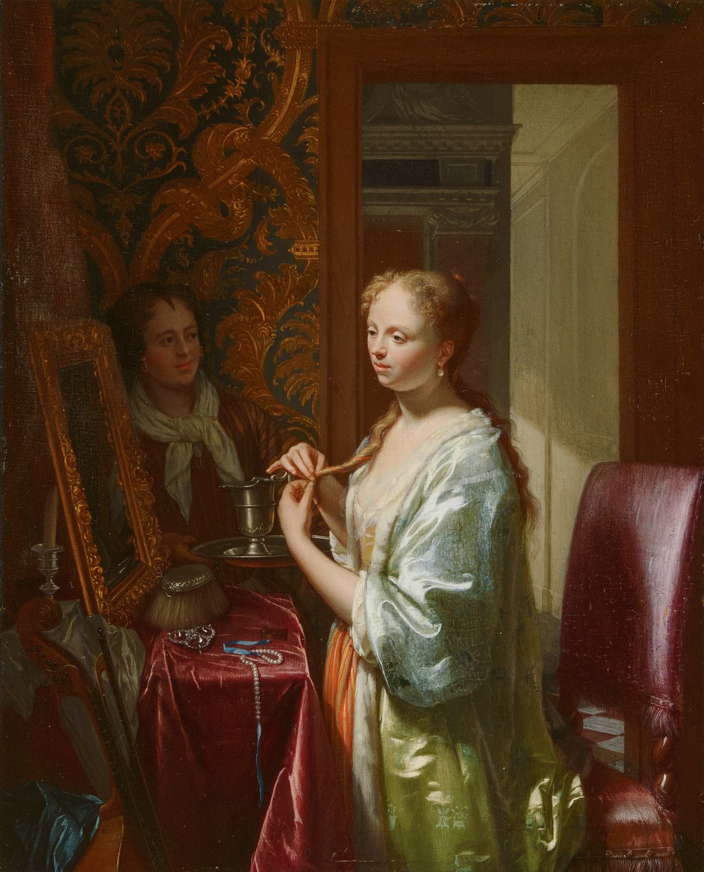 Dame ved sit toilet, ca. 1720 af Philip van Dijk