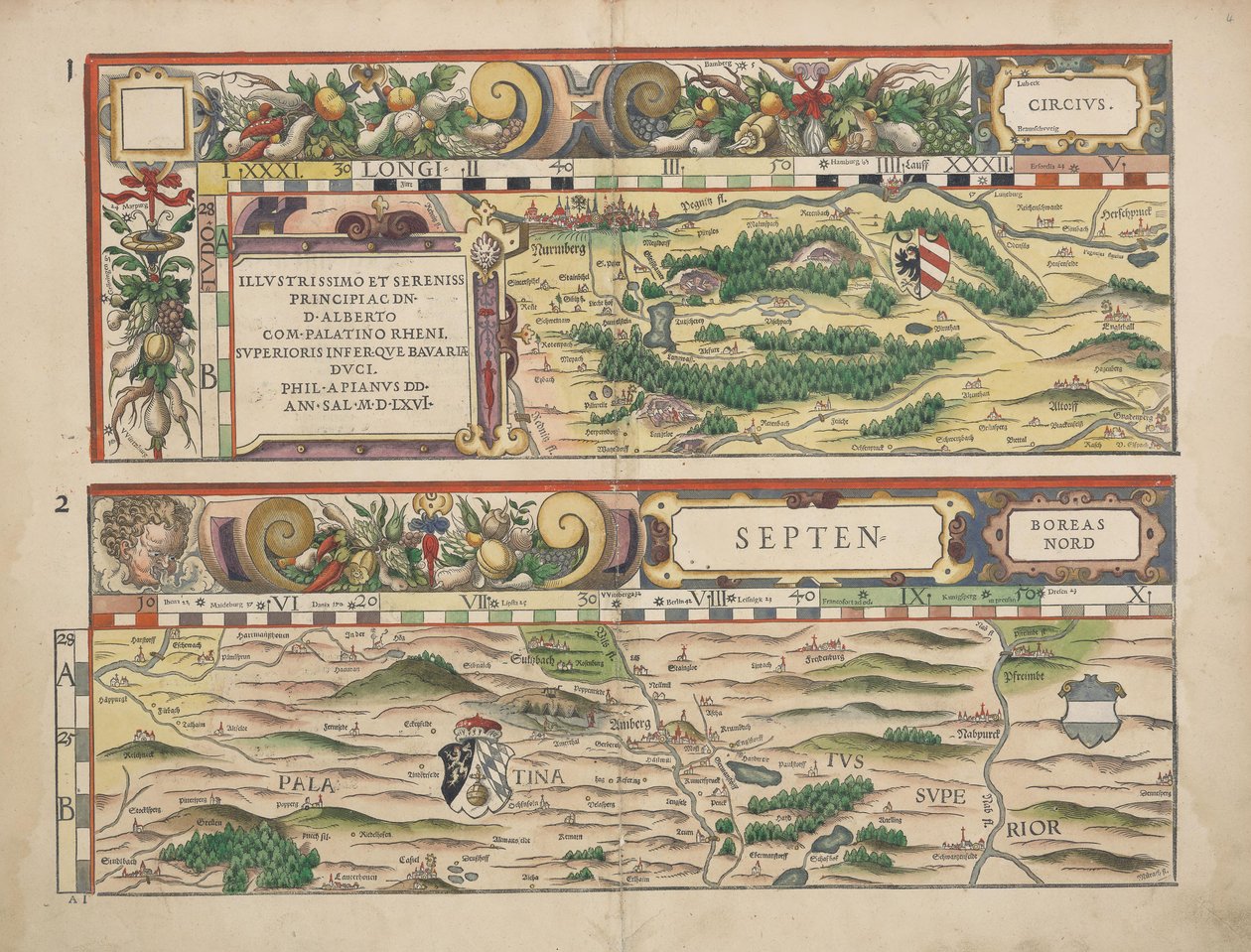 Philipp Apian - bayerske countryborde fra 1568 (panel 1 og 2) ca. 1 af Philipp Apian