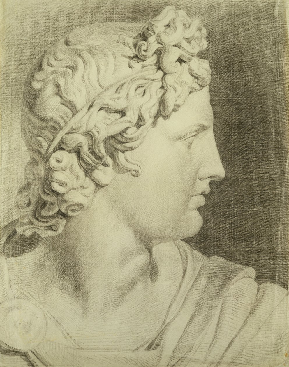 Hovedet af Apollo fra Belvedere i profil til højre, 1800 (sort kridt på papir) af Philipp Otto Runge