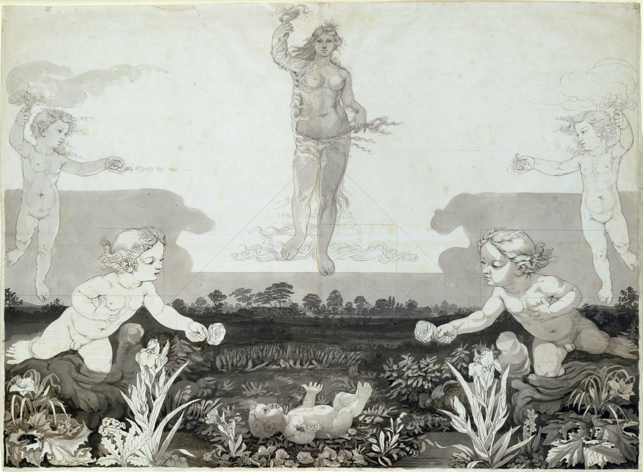 Studie til den nederste halvdel af "The Morning", 1803 (blæk på papir) af Philipp Otto Runge