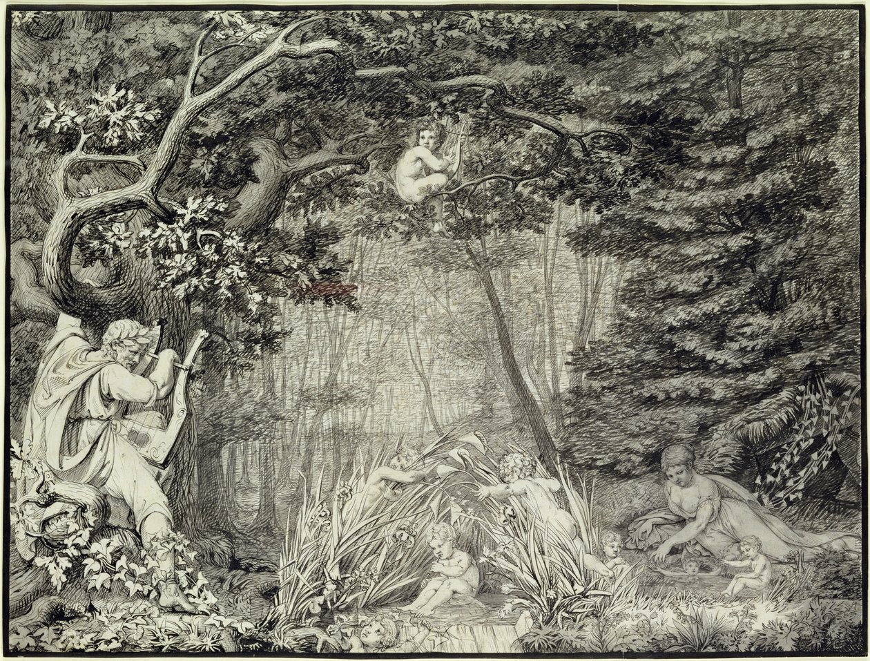 Poeten ved foråret, 1805 (pen, blæk og vask over blyant på papir) af Philipp Otto Runge