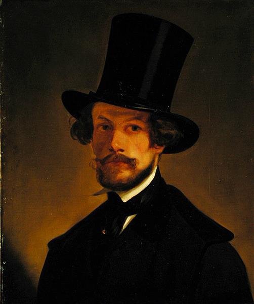 Selvportræt, ca. 1845 (olie på papir monteret på kort) af Philipp Wirth