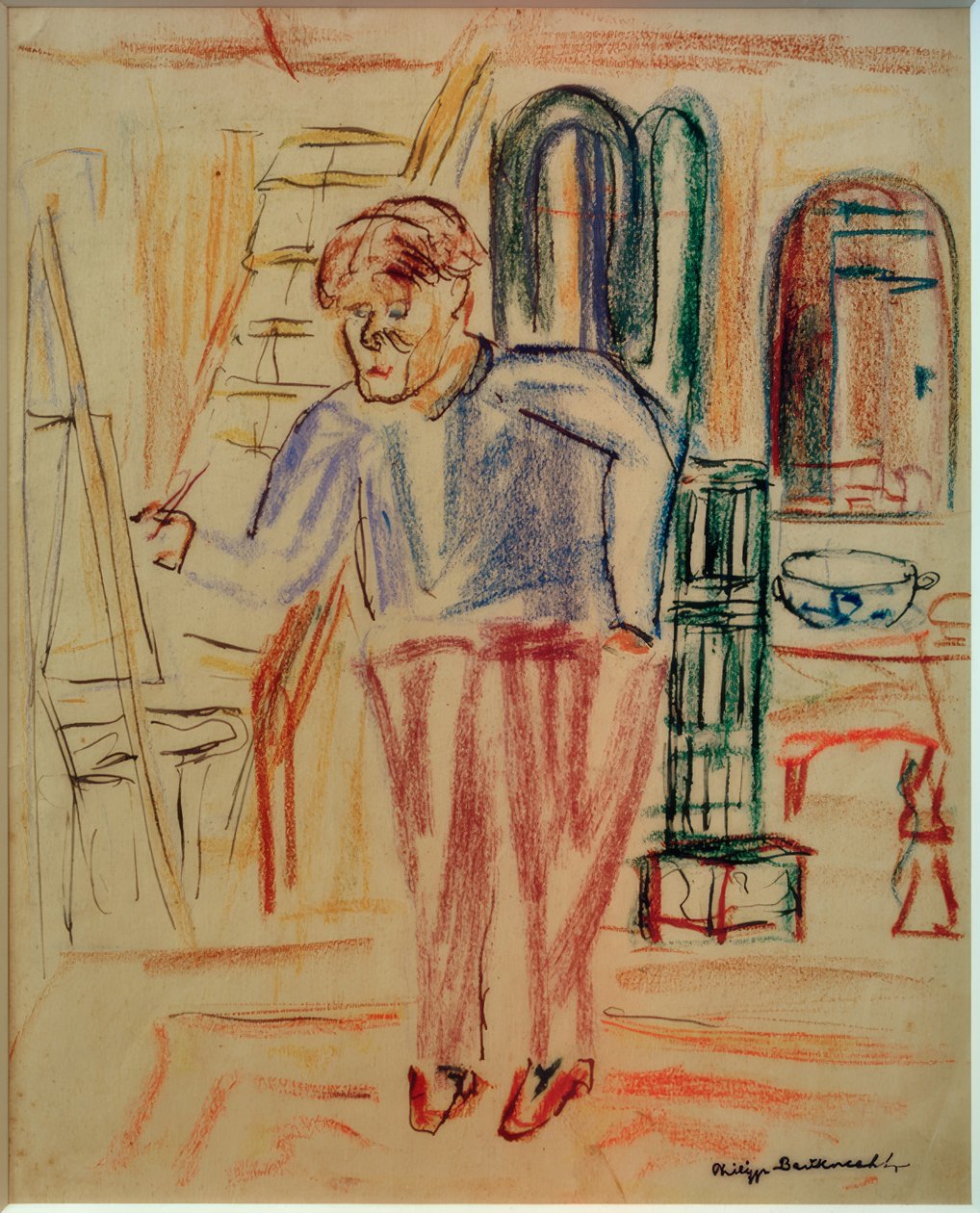 Kirchner foran staffeliet i sit atelier af Philipp Bauknecht