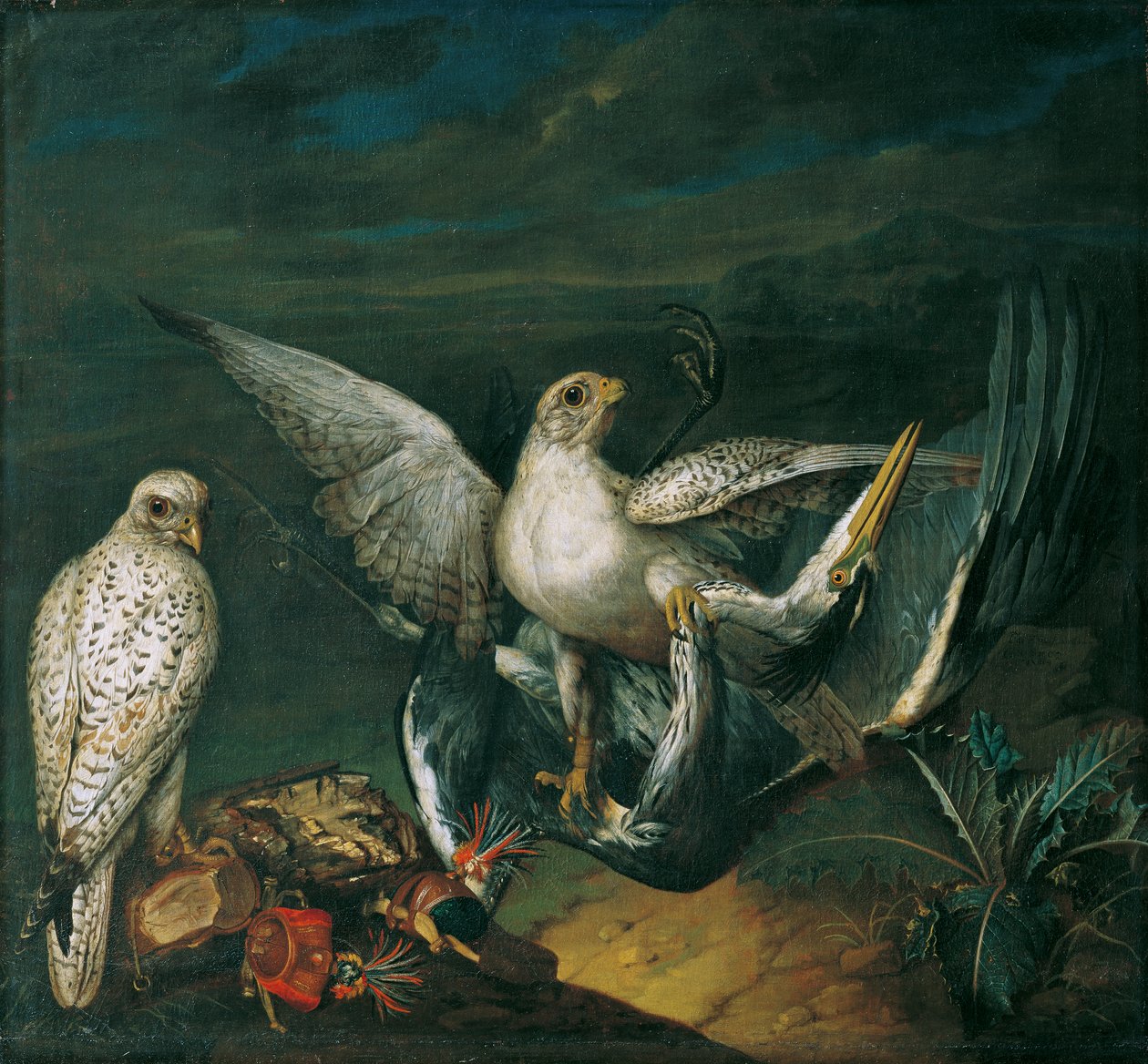 Hvide høge med en hejre af Philipp Ferdinand de Hamilton