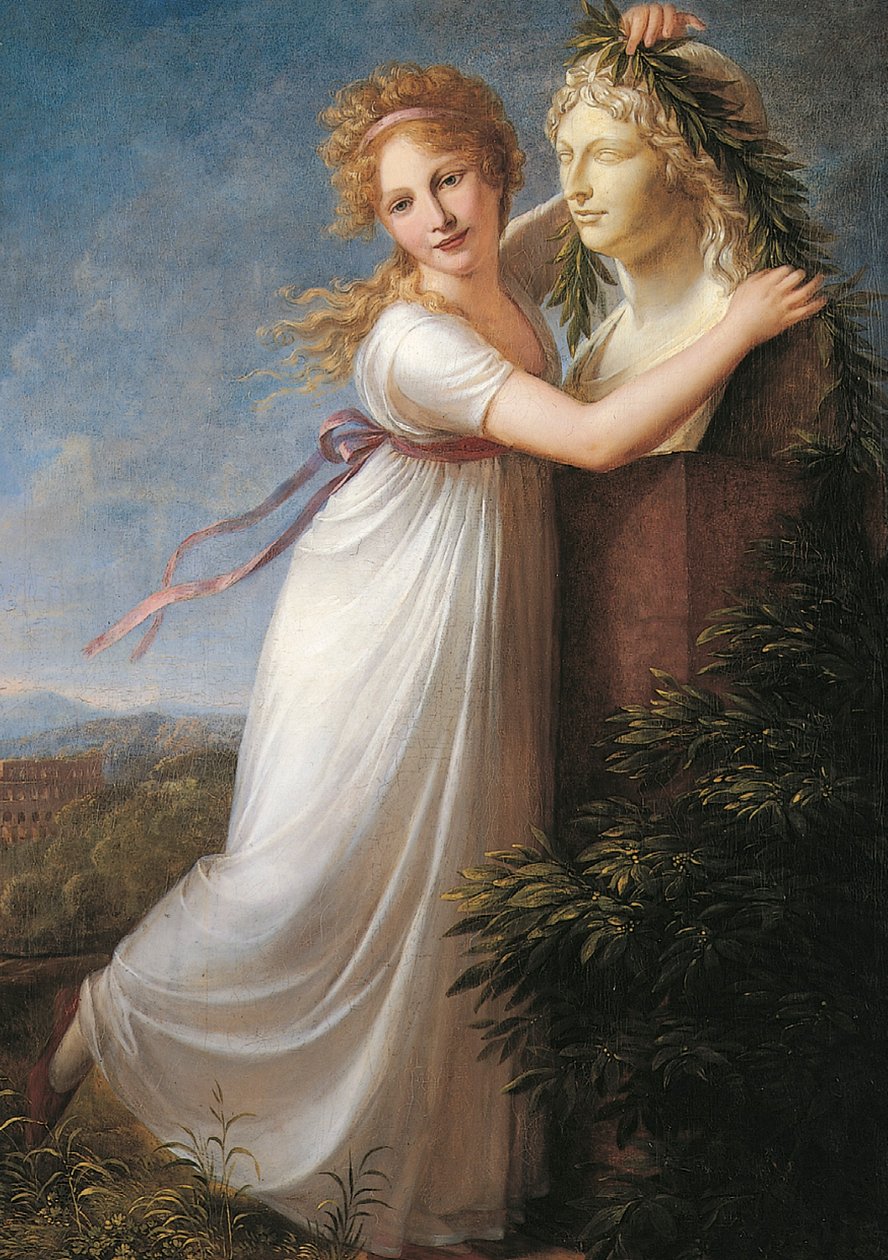 Ida smyger sig om sin mors buste af Philipp Friedrich von Hetsch