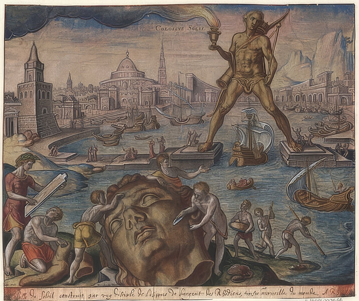 Kolossen på Rhodos (fra rækkefølgen af ​​verdens syv vidundere). Efter Maarten van Heemskerck. 1572 af Philipp Galle
