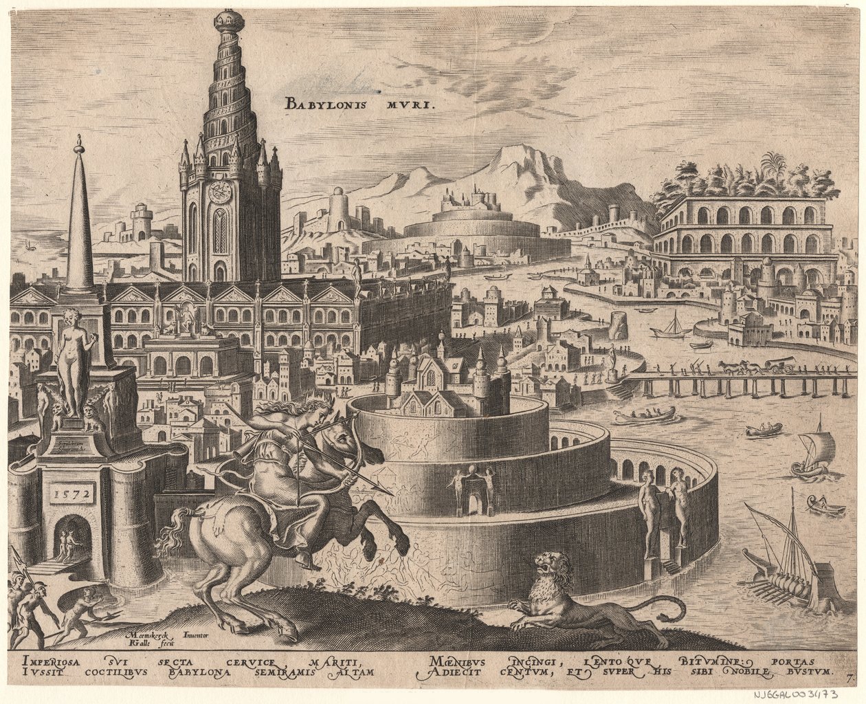 Die Mauern von Babylon fra serien Verdens ottende vidundere efter Maarten van Heemskerck, 1572 af Philipp Galle