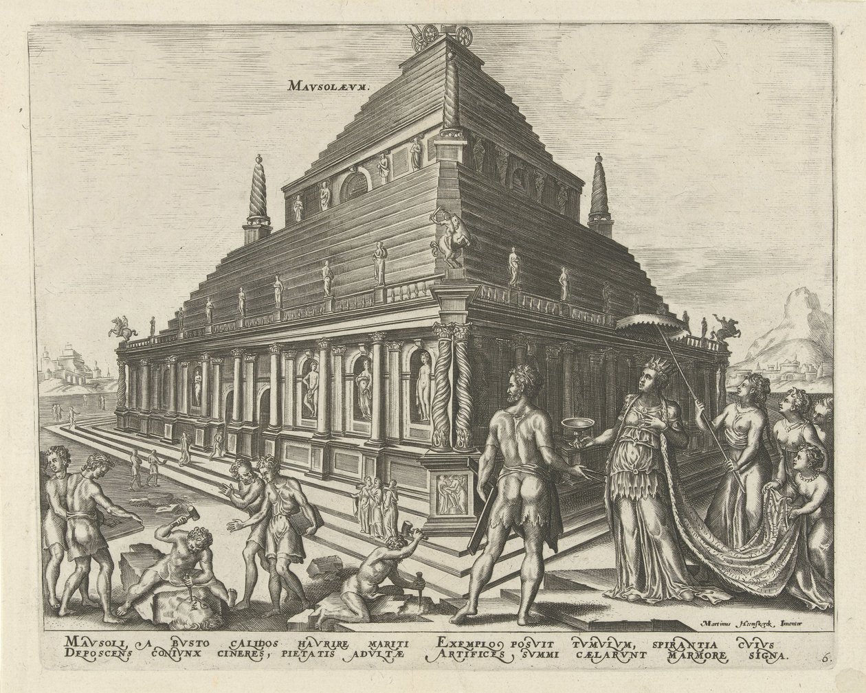 Mausoleet ved Halicarnassus fra serien The Eightth Wonders of the World, 1572 af Philipp Galle
