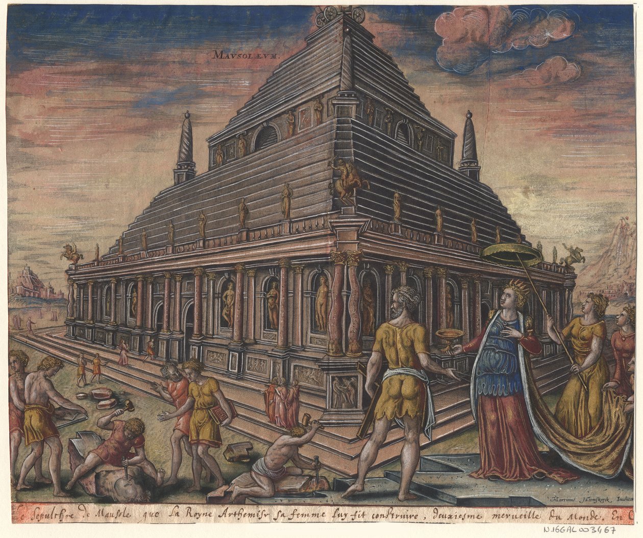 Mausoleet ved Halicarnassus fra serien Verdens ottende vidundere efter Maarten van Heemskerck, 1572 af Philipp Galle