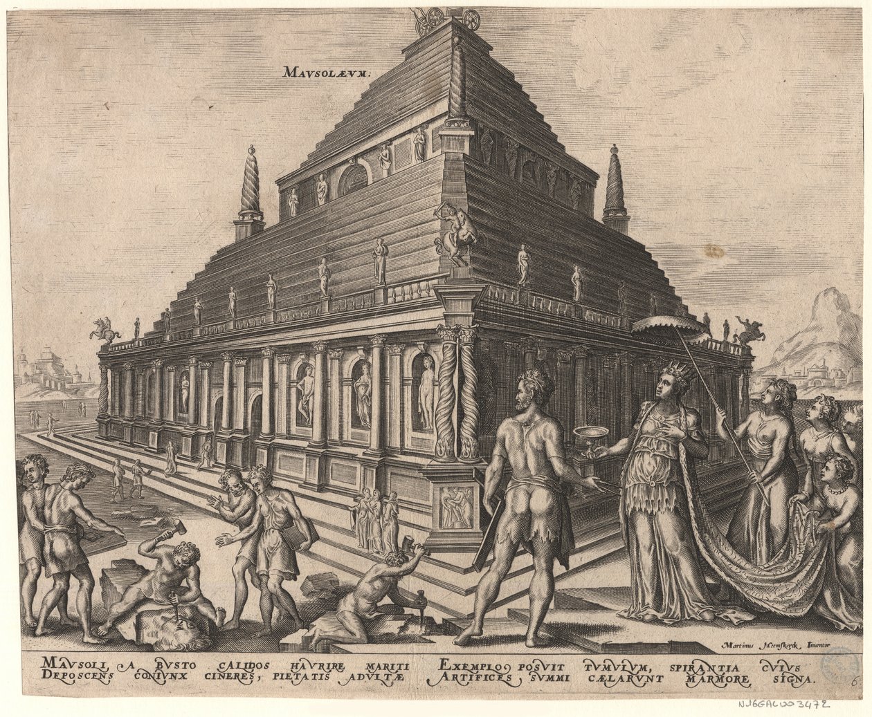 Mausoleet ved Halicarnassus fra serien Verdens ottende vidundere efter Maarten van Heemskerck, 1572 af Philipp Galle