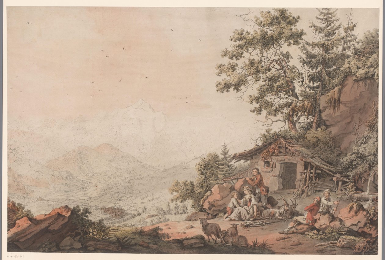 Familie i et hus i bjergene af Philipp Jacques Loutherbourg (I) (attributed to)