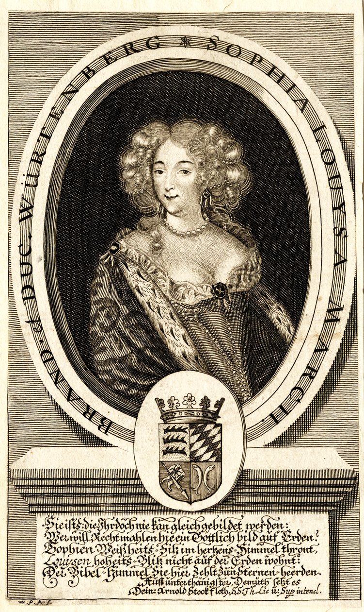 Portræt af Sophie Louise af Württemberg-Stuttgart 1642-1702, Margravine..., ca. 1680. af Philipp Kilian