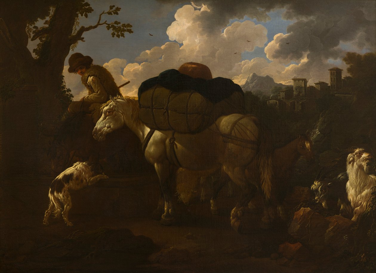 En bondescene, ca. 1677-1706 (olie på lærred) af Philipp Peter called Rosa da Tivoli Roos