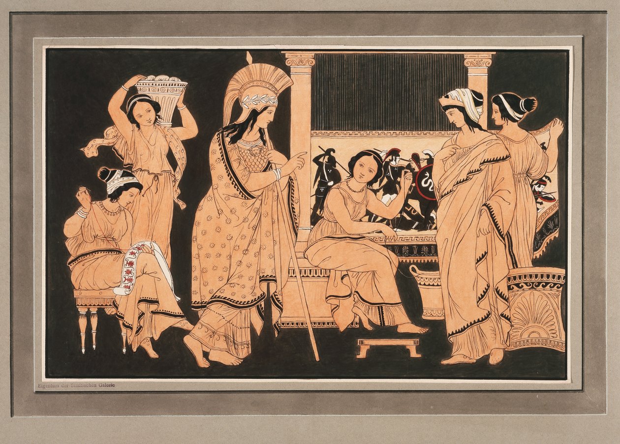 Athena bei der mit Webereien beschäftigten Penelope af Philipp Veit