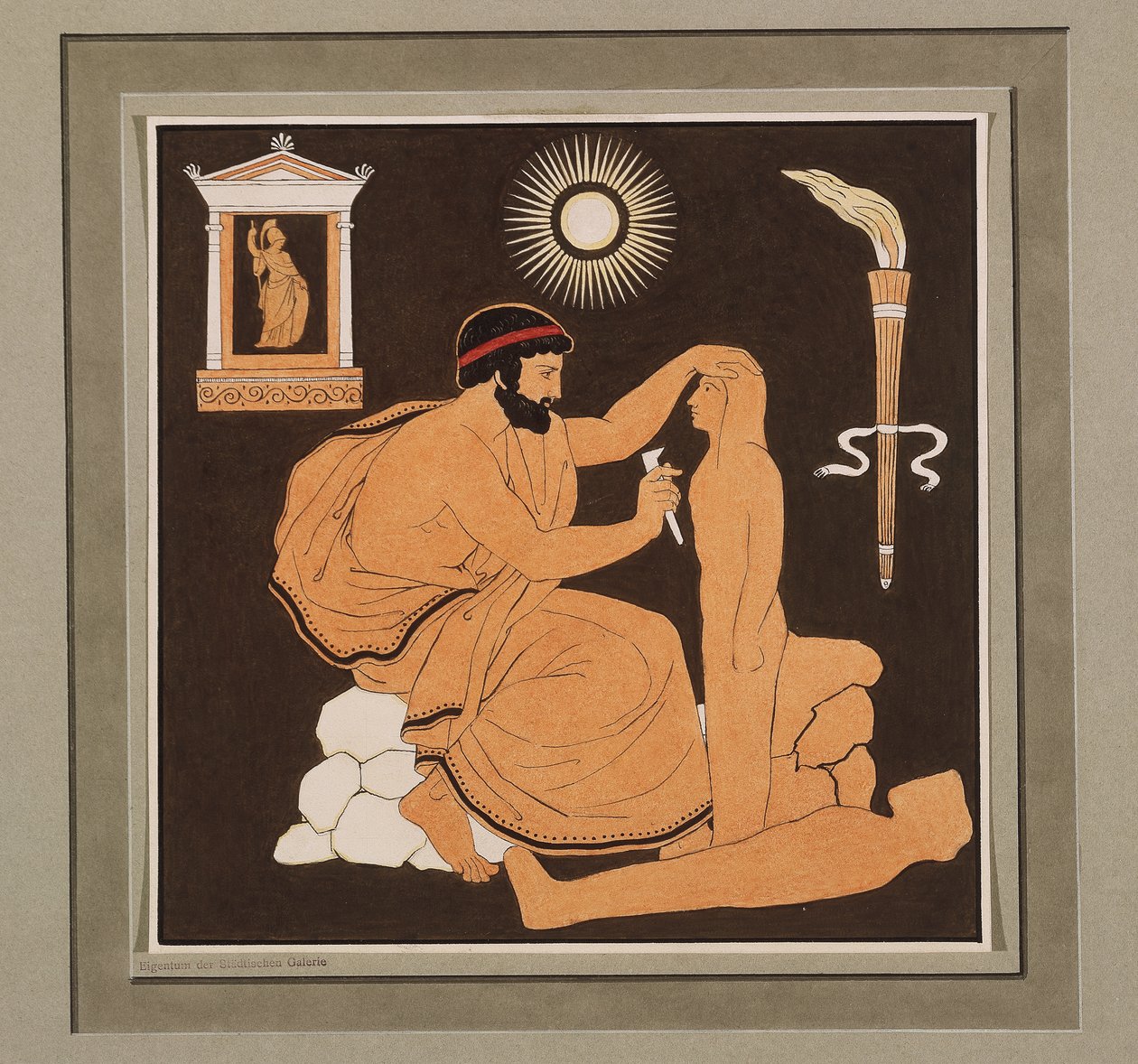 Prometheus formt aus Lehm den Menschen af Philipp Veit