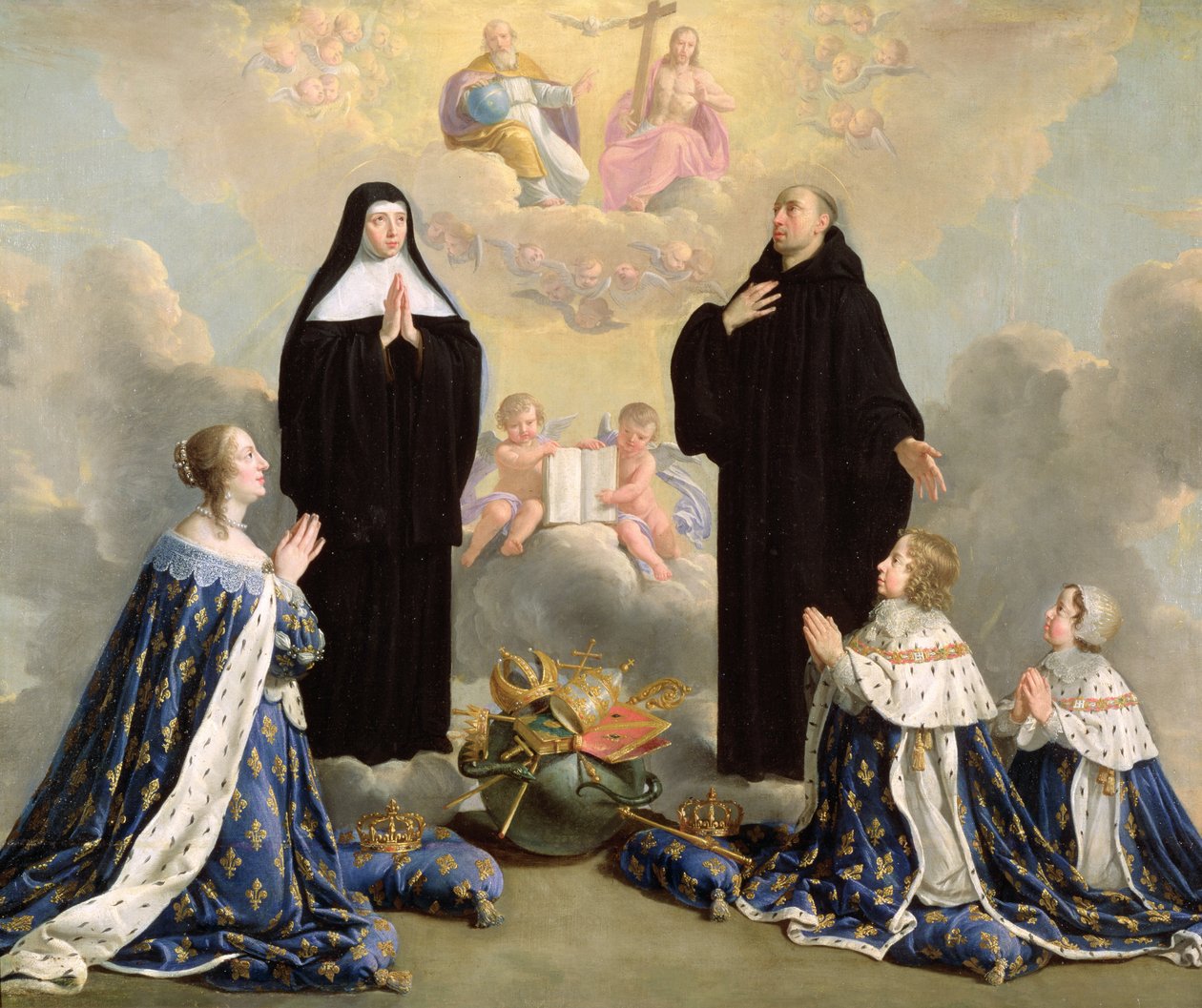 Anne af Østrig (1601-66) og hendes børn ved bøn med St. Benedikt og St. Scholastica, 1646 af Philippe de Champaigne