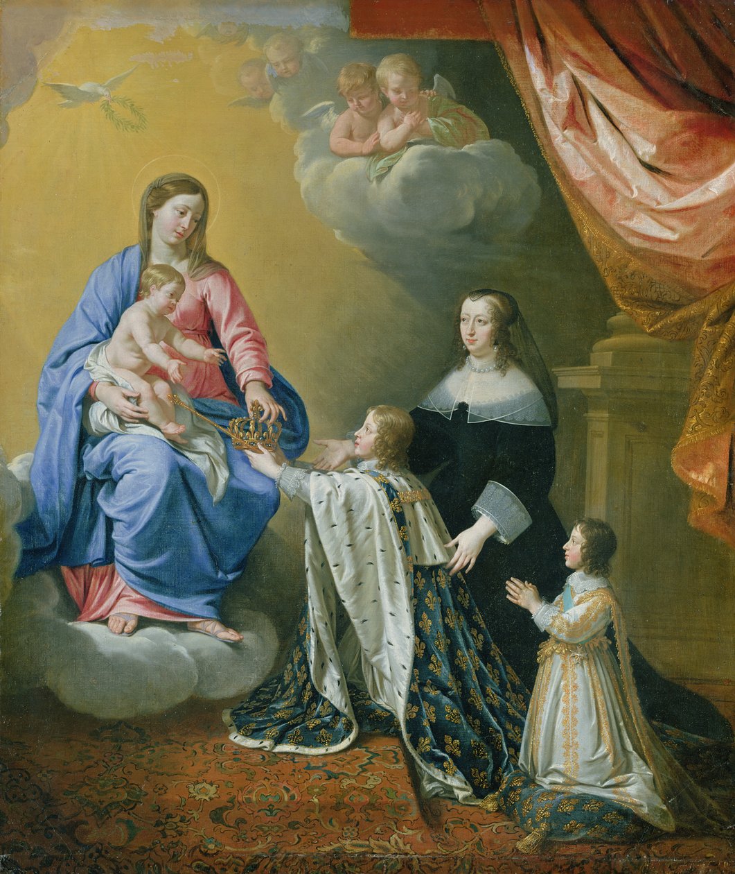 Jomfru Maria giver kronen og sceptret til Ludvig XIV, 1643 af Philippe de Champaigne