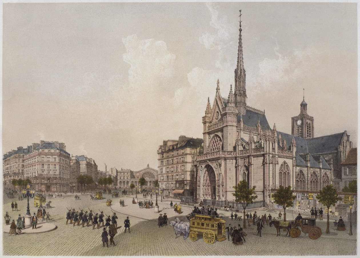 Sankt Laurent-kirken, Paris, illustration fra "Paris dans sa splendeur", udgivet af Henri Charpentier, 1861 af Philippe Benoist