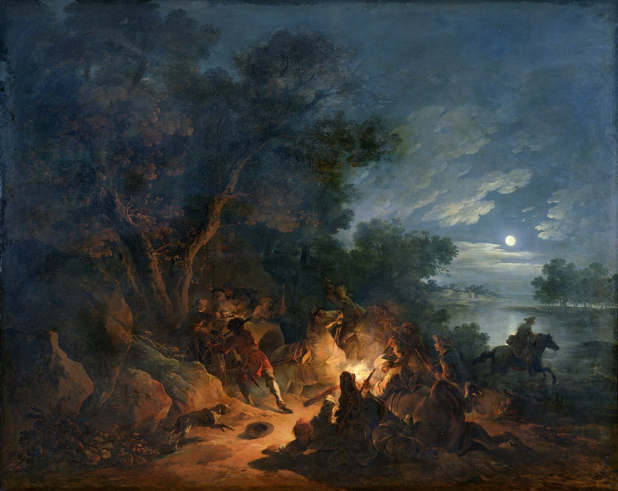 Angreb af røvere om natten, ca. 1770 af Philippe Jacques de Loutherbourg