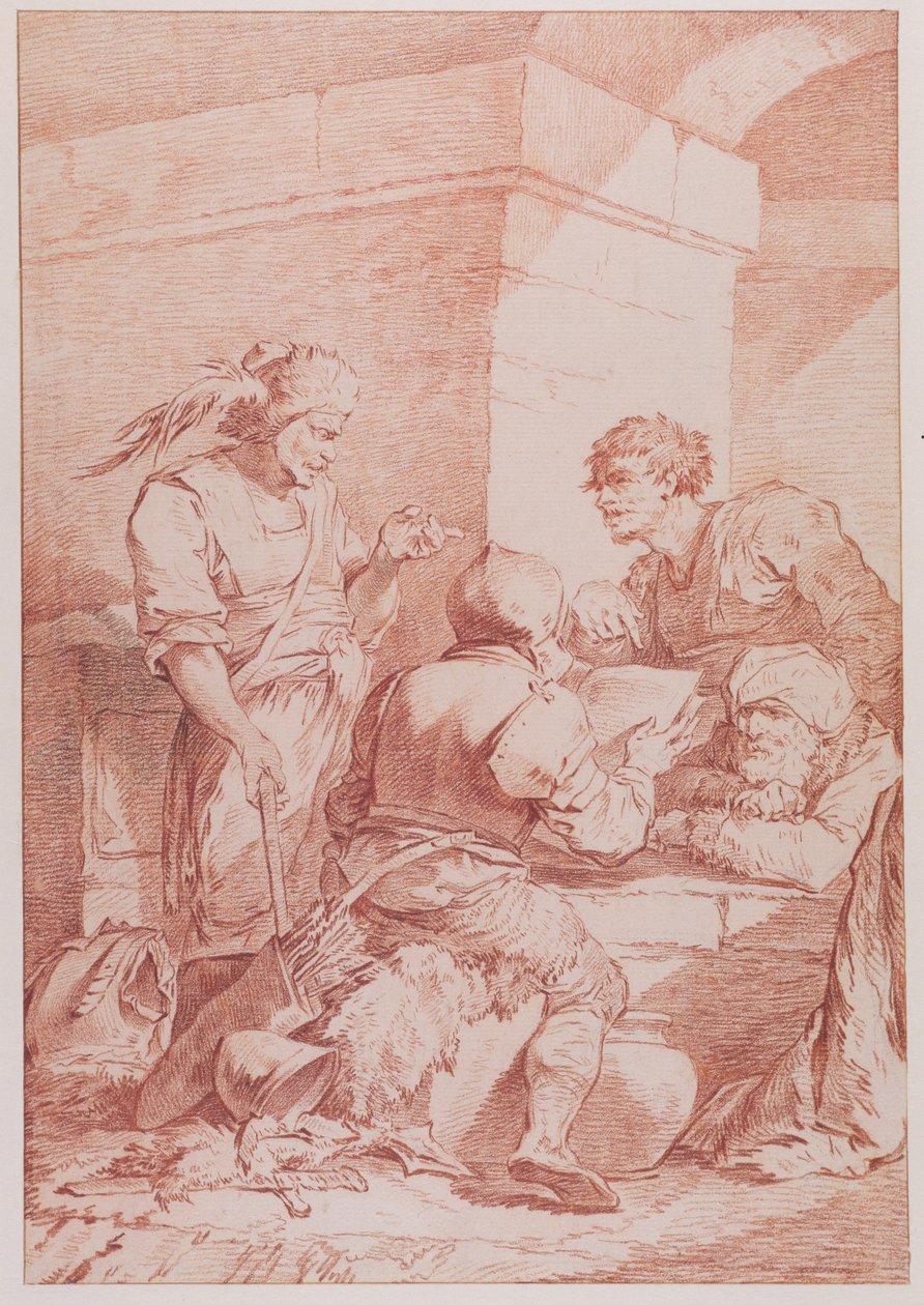 Corps de Garde (Barbarer besejret af en bog) (rødt kridt over grafit på lagt papir) af Philippe Jacques de Loutherbourg