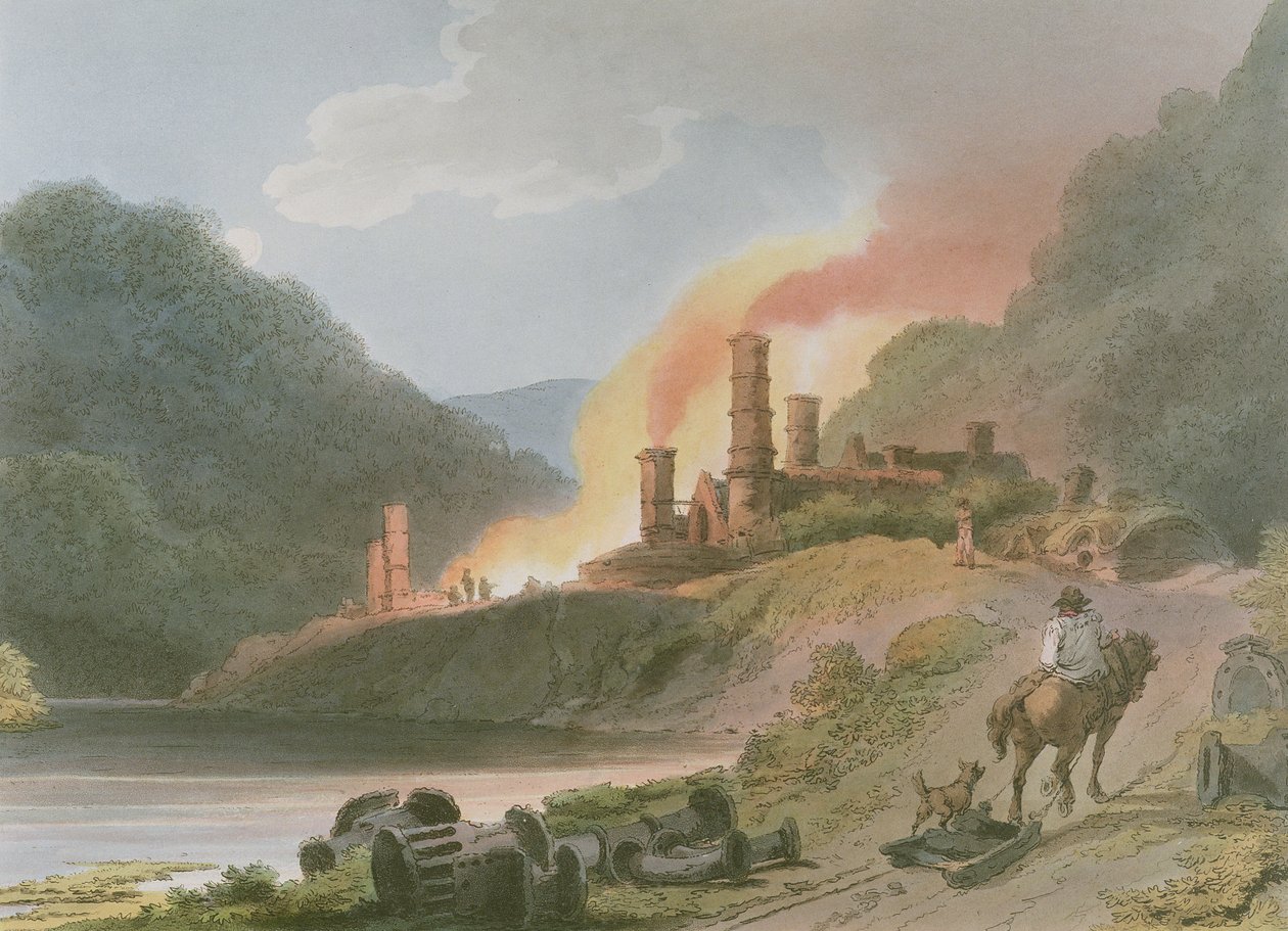 Jernfabrik, Coalbrook Dale, fra "Romantic and Picturesque Scenery of England and Wales", 1805 af Philippe Jacques de Loutherbourg