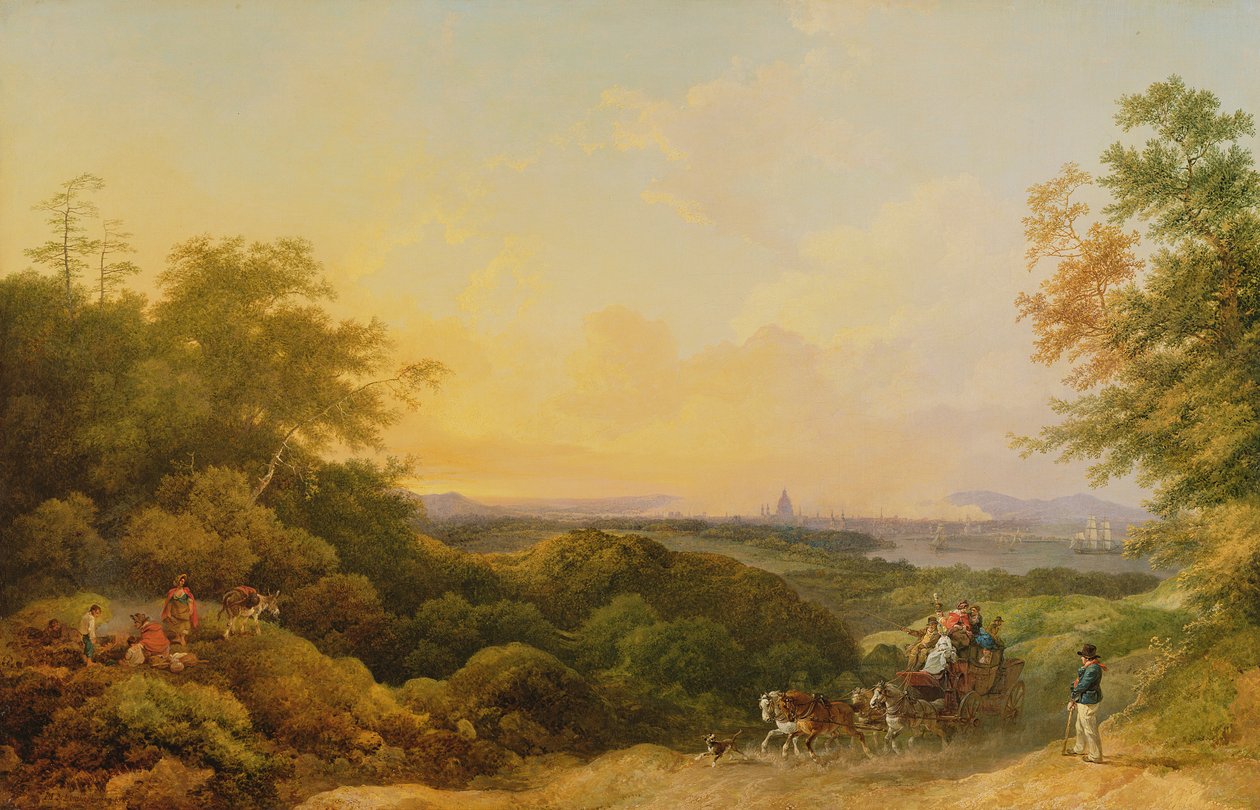 The Evening Coach, London fra Greenwich, 1805 af Philippe Jacques de Loutherbourg