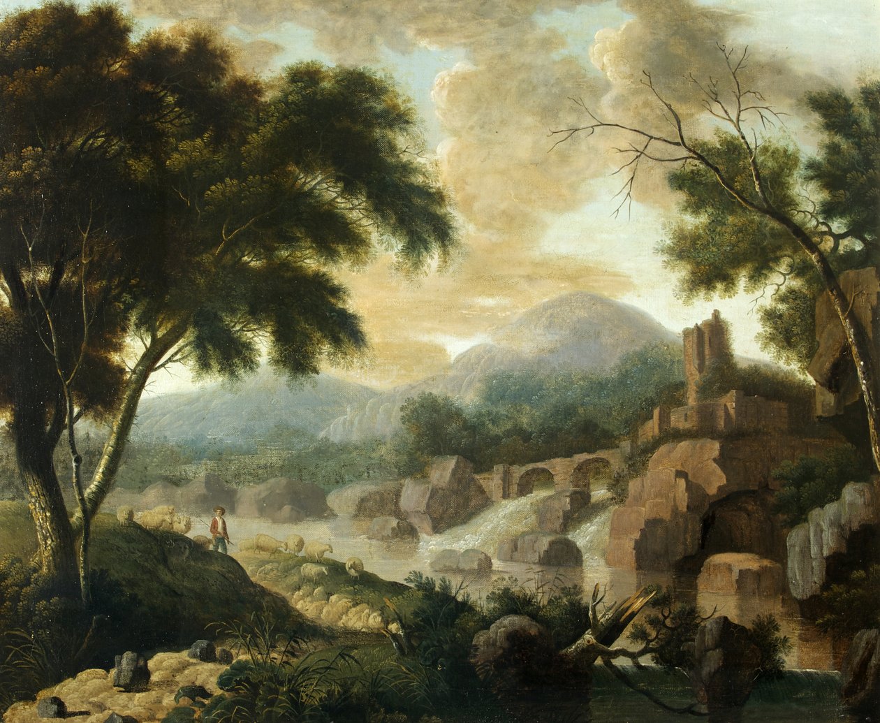 Landskab med rivende flod, 1760-1800 af Philippe Jacques de Loutherbourg