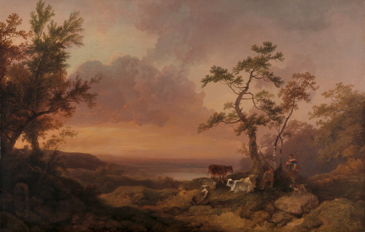 Landskab med Kvæg og Bonde af Philippe-Jacques de Loutherbourg