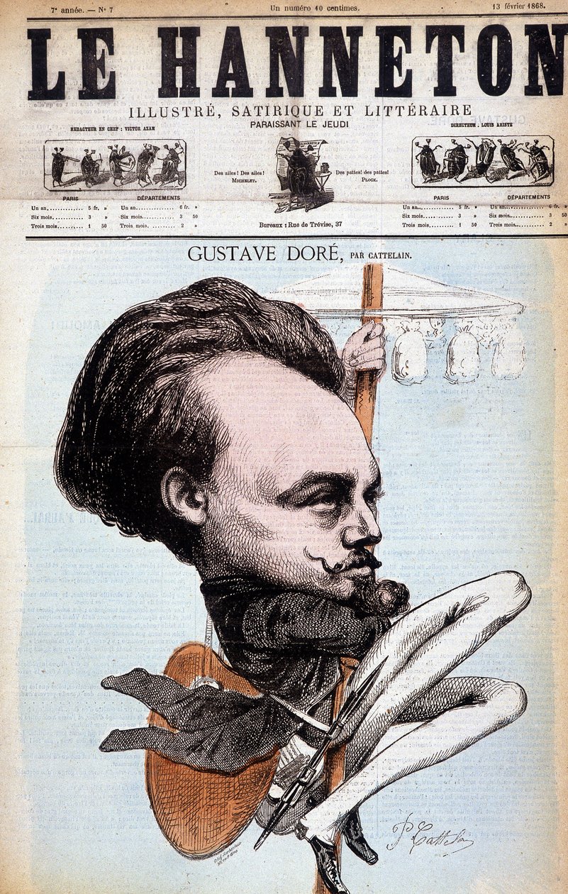 Gustave Doré. fransk tegner og maler (1832 til 1883). Tegnefilm af Cattelain. Hanneton 1868. af Philippe Auguste Cattelain