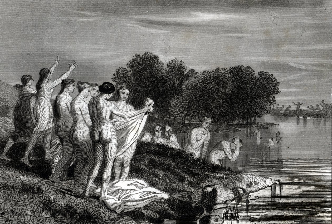 Dåb: Anabaptister er kristne, der tror, at dåben kun er gyldig, når kandidaten bekender sin tro på Kristus og ønsker at blive døbt. af Philippe Auguste Jeanron