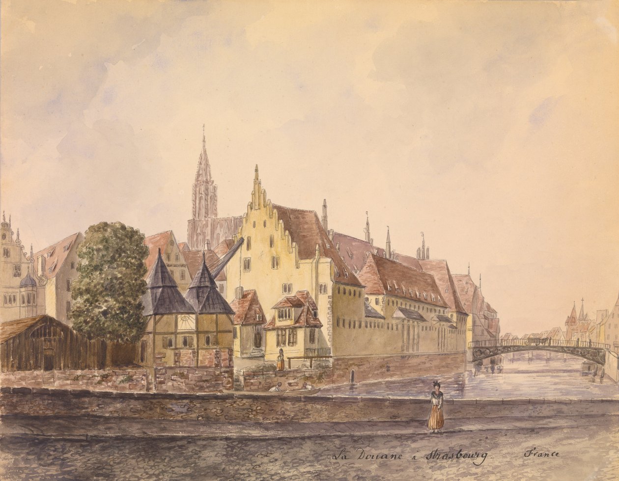 Donau ved Strasbourg (akvarel på papir) af Philippe Auguste de Peellaert