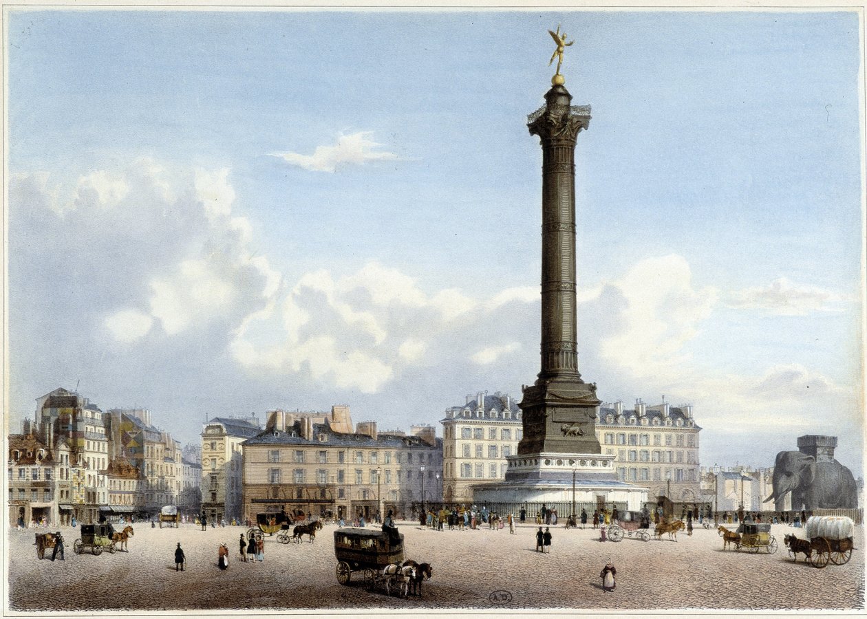 Column de Juillet à la Bastille - i "" En gåtur i Paris og dens omgivelser ", designet af Jacottet og Benoist, ca. 1840 af Philippe Benoist