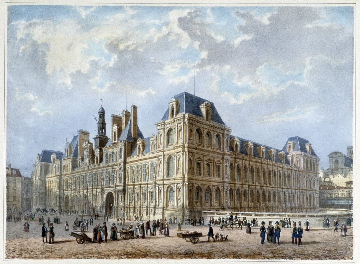 Rådhuset - i ""Walk in Paris og dens omgivelser"", designet af Jacottet og Benoist, ca. 1840 af Philippe Benoist