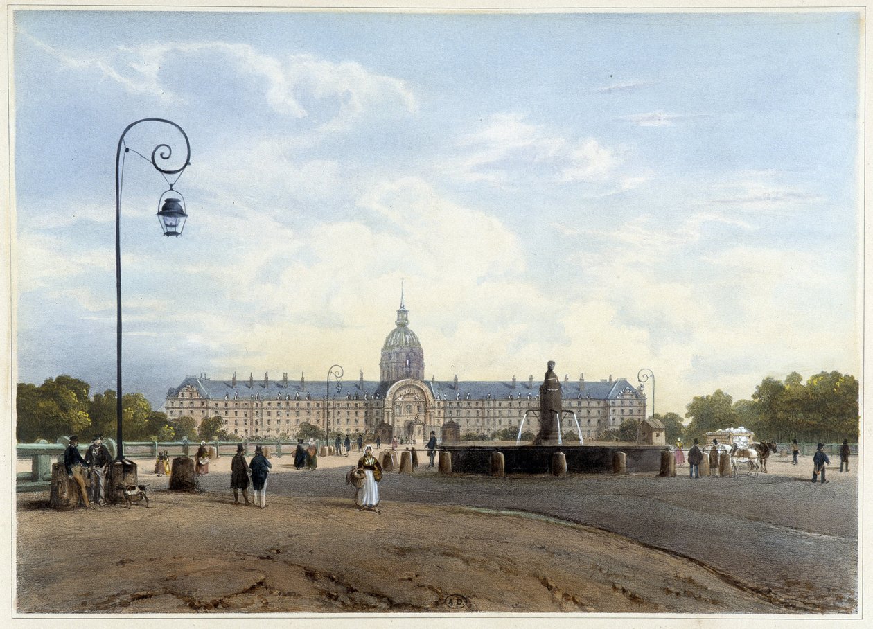 Hôtel des Invalides set fra Champ de Mars - i ""Gå i Paris og omegn"", af Jacottet og Benoist, red. Gihaut af Philippe Benoist