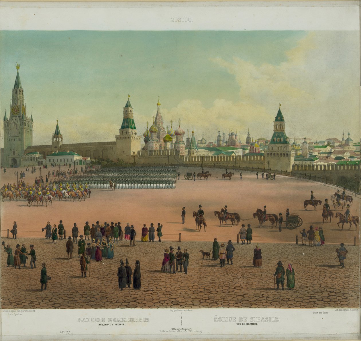 Basil Cathedral på Den Røde Plads i Moskva fra en panoramaudsigt over Moskva i 10 dele, ca 1848 af Philippe Benoist