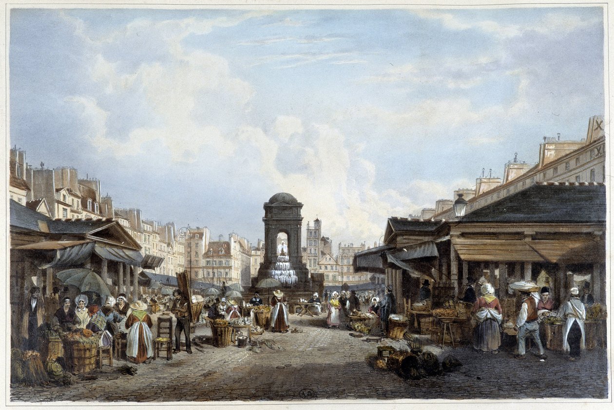 Turen rundt om de uskyldiges springvand, ca. 1840 - i “” Promenade dans Paris et ses environs””, ill. af Jacottet og Benoist, Paris, v.1840 af Philippe Benoist